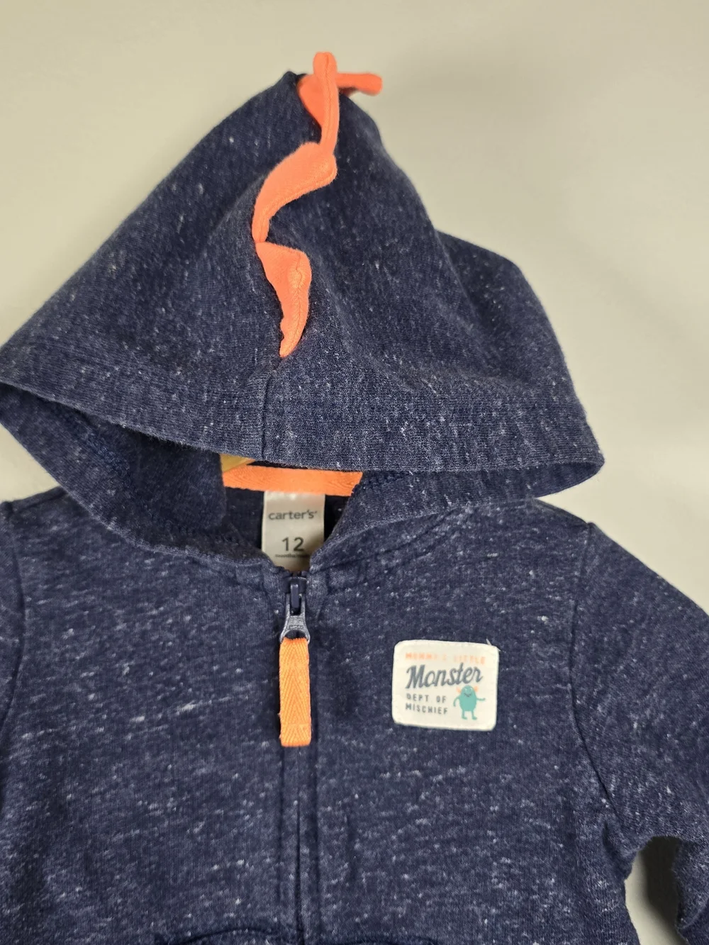 Carter's Navy Hoodie with Orange Dino Spikes - Kids Sweatshirt